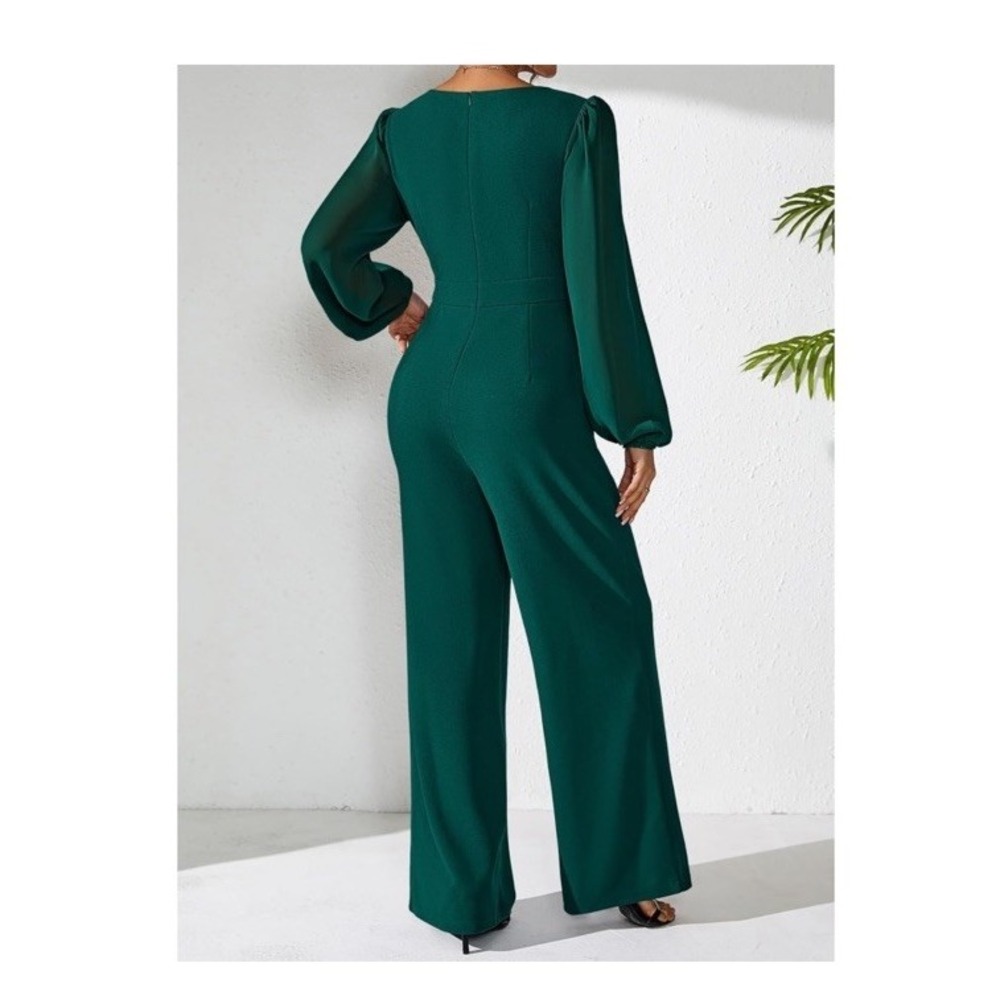 Pink Queen Jumpsuit Dressy Chiffon Sleeve V Neck Wide Leg Romper Green Womens S - Picture 2 of 6